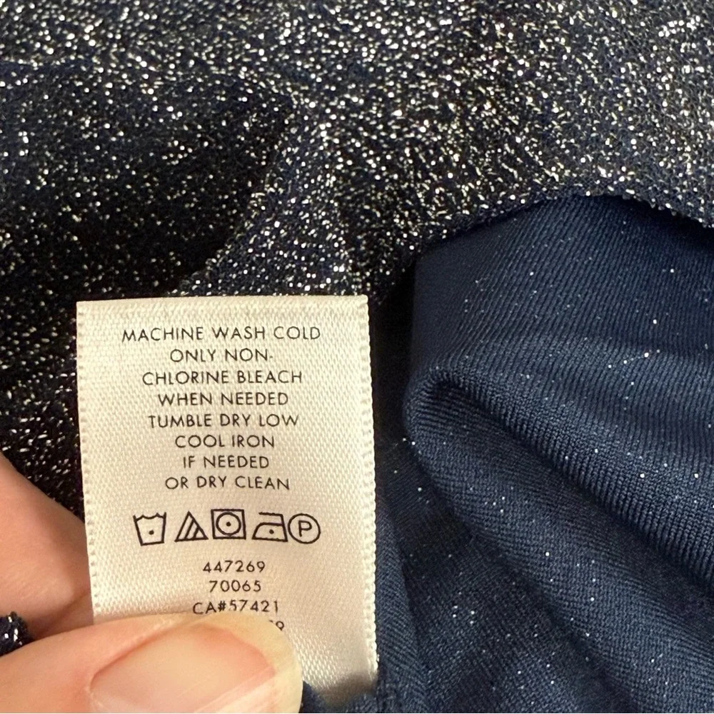 Ann Taylor Shimmer Metallic Short Sleeve Top in Navy Blue – Size M - Picture 8 of 9